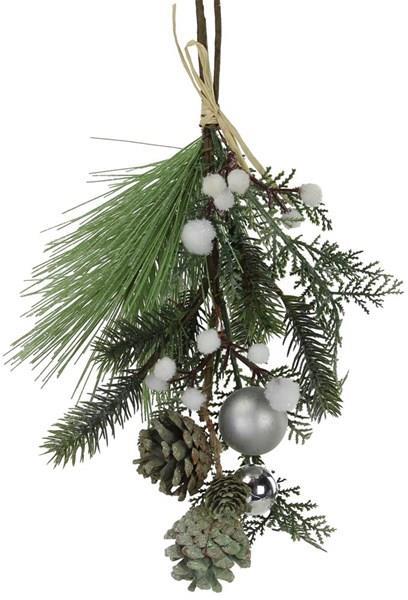 13.75" MULTI GREEN, SILVER AND WHITE GLITTER PINE/CEDAR/CONE CLUSTER