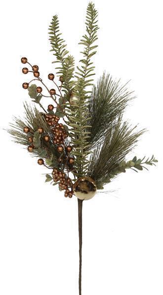 27.5" MULTI GREEN, GOLD AND COPPER METALLIC FERN/BERRY/CONE SPRAY