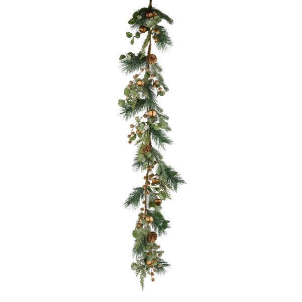 5'L GOLD AND GREEN ICED PINE/GLITTER LEAF/BELL GARLAND