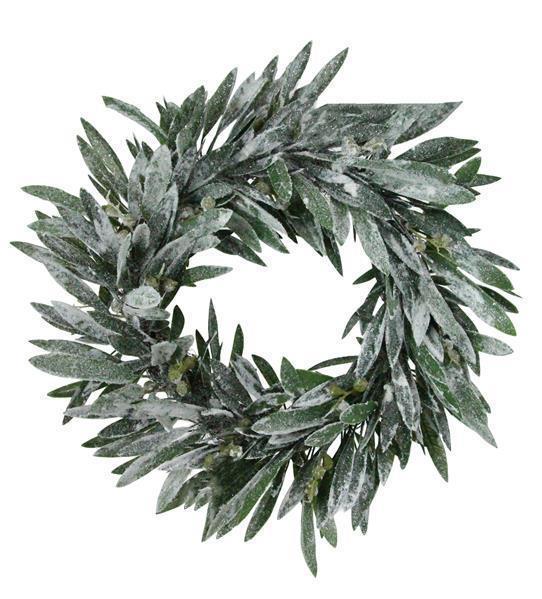 20"DIA LAUREL WREATH WITH SNOW GREEN/WHITE