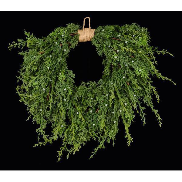 24"DIA DRAPED JUNIPER BERRY WREATH WITH JUTE WRAP / GREEN