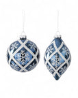 Blue & White Glittered Snowflake Glass Ornament- Set of 2