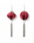 9 Inch Burgundy Velvet Ornaments w/Silver- Set of 2