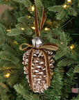 M32878- 6inL Hanging Décor-Jumbo Pinecone W. Bell-Champagne