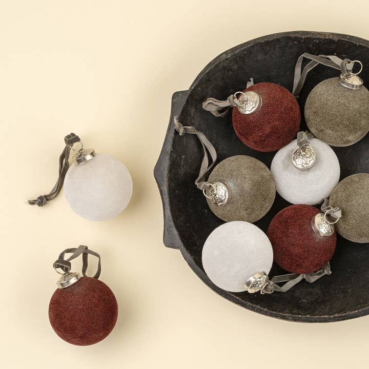 3" Velvet Holiday Baubles S/9, Burgundy/White/Dark Green