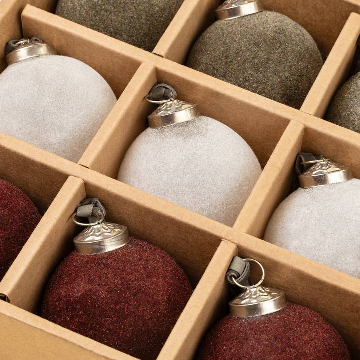 3" Velvet Holiday Baubles S/9, Burgundy/White/Dark Green