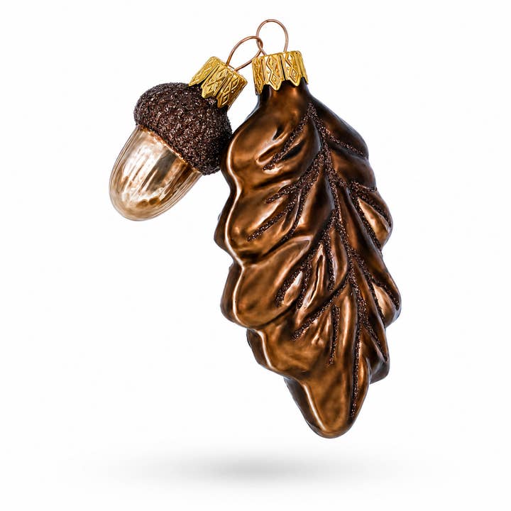 Oak Leaf and Acorn Glass Christmas Ornament