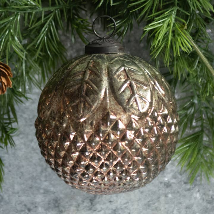 4" Smokey Silver Kugel Ornament