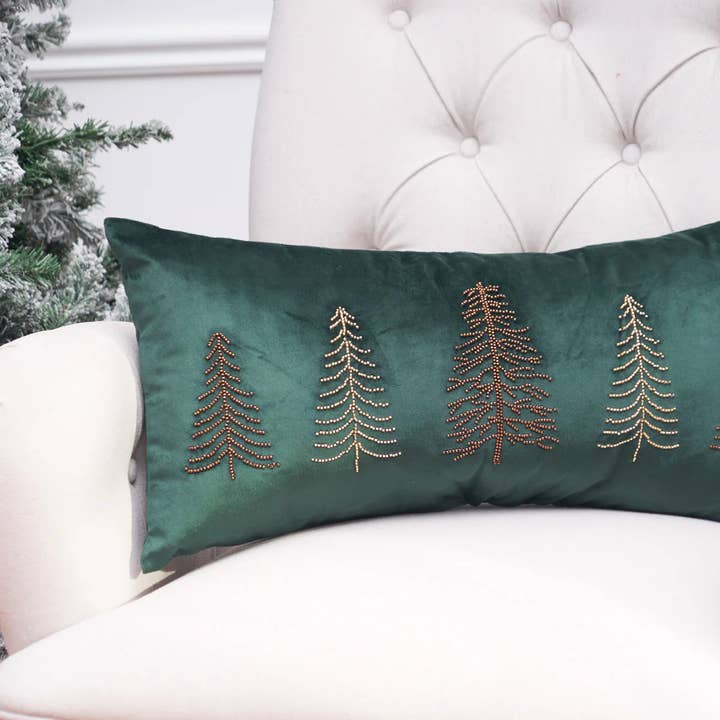 Christmas Tree Beaded Throw Pillow