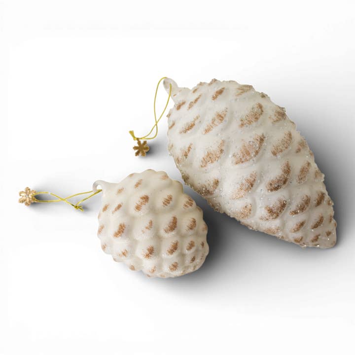 OR157 Glass Pinecone Ornament Cream Gold 3" X 3" X 4" &amp; 3.75" X 3.75" X 4" Set of 2 PK6