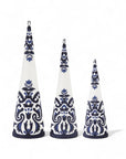 Set of 3 White & Royal Blue Linen Embroidered Cone