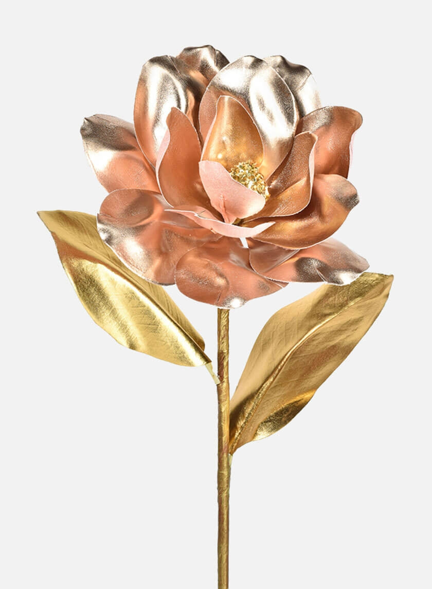 Rose Gold Magnolia With Gold Leaves