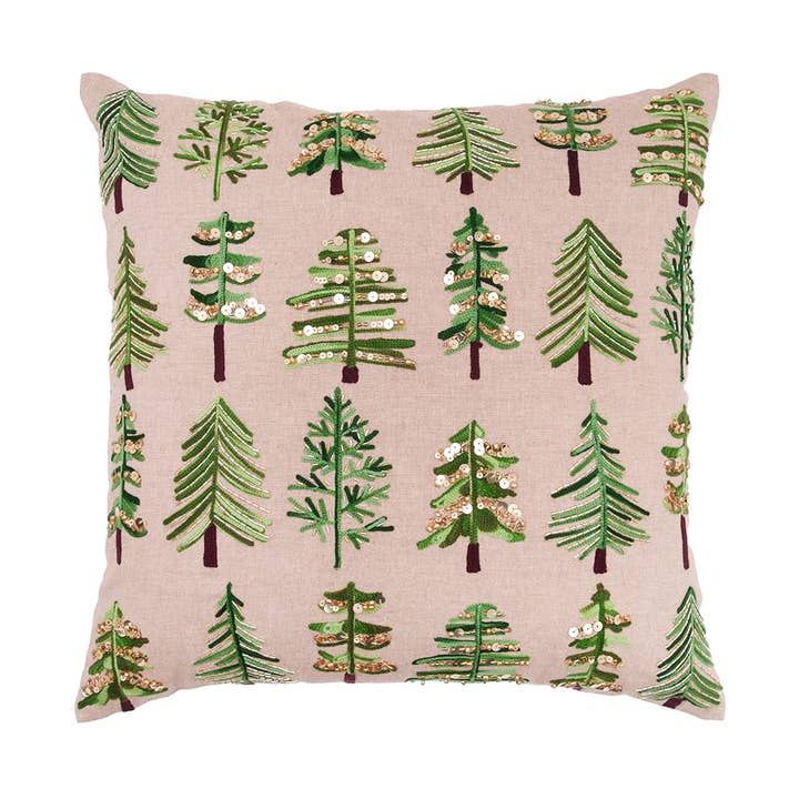 Christmas Beaded Embroidered Trees Throw Pillow