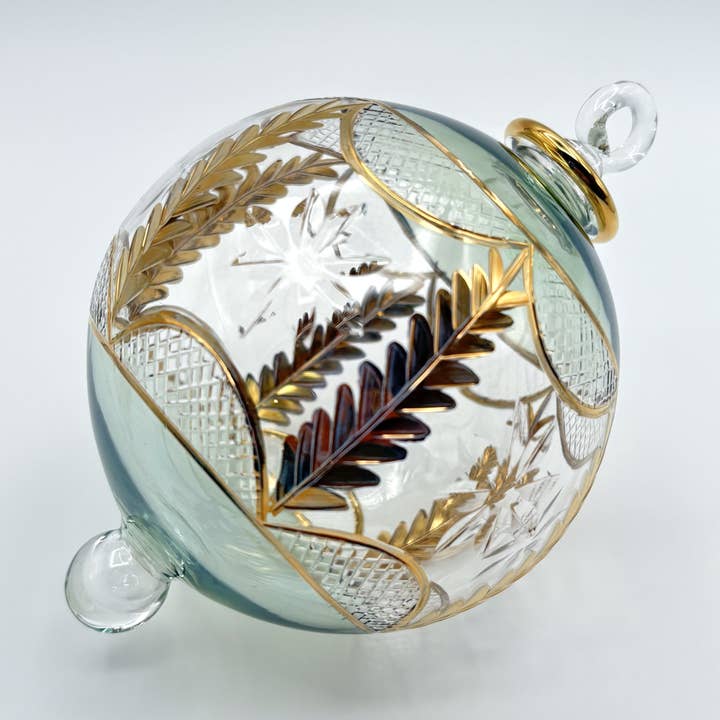 Blown Glass Ornament - Olive Branch Green