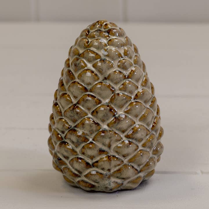 Beige Mottle Ceramic Pinecone Decoration 11cm