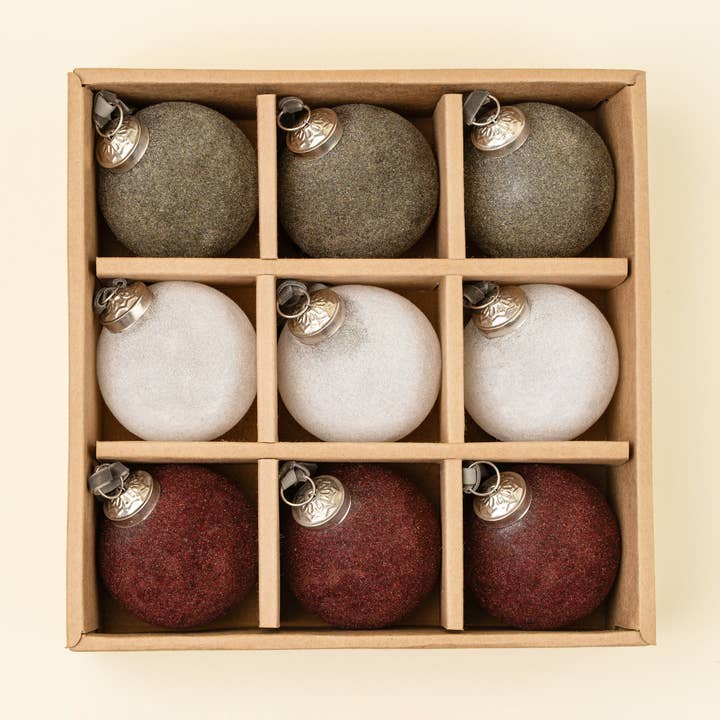 3" Velvet Holiday Baubles S/9, Burgundy/White/Dark Green
