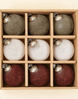 3" Velvet Holiday Baubles S/9, Burgundy/White/Dark Green