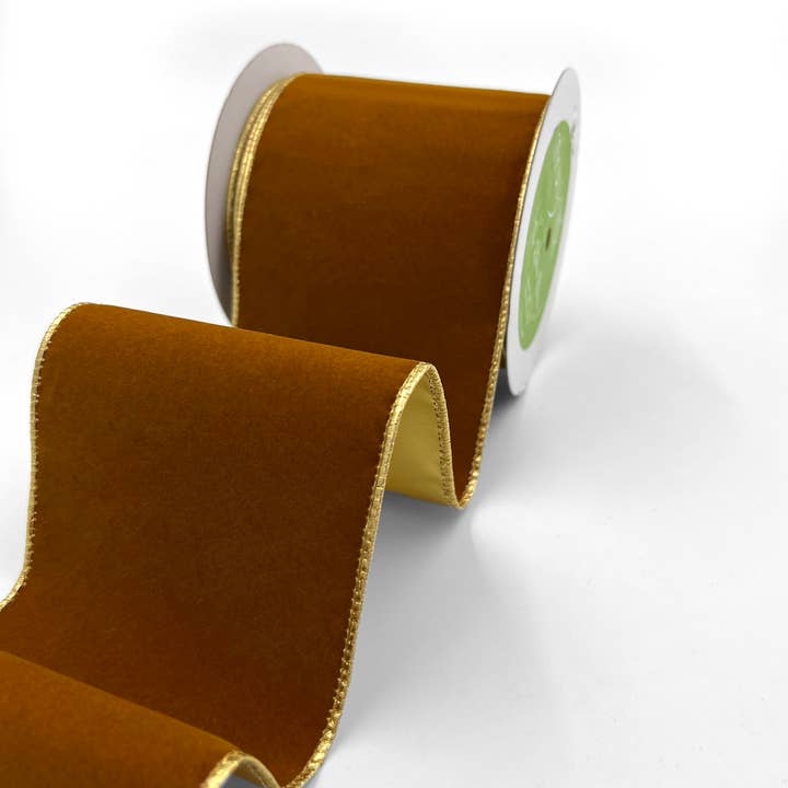 4" Chestnut Velvet Reversible Gold Wired Ribbon