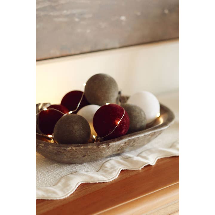 3" Velvet Holiday Baubles S/9, Burgundy/White/Dark Green