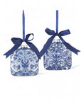 4.25 Inch Blue & White Floral Print Square Ornament
