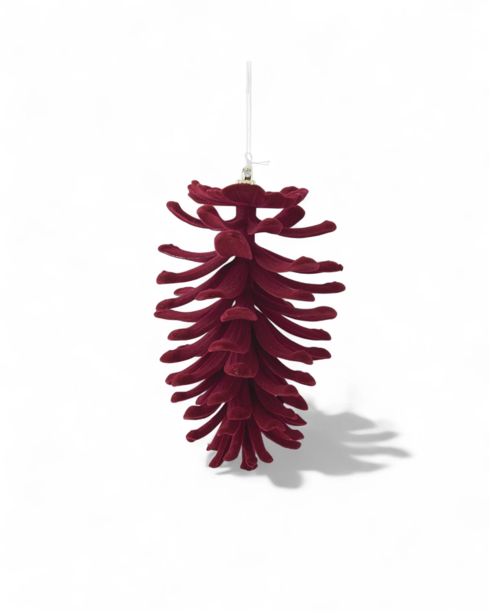 5.5 Inch Burgundy Velvet Flocked Open Pinecone Ornament
