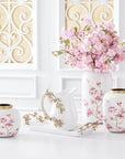 Set of 3 White & Pink Cherry Blossom Enameled Vases